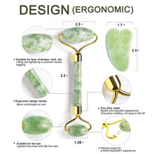 Load image into Gallery viewer, PREMIUM Jade Face Roller Gua Sha Tool Set - Face Massager Anti Aging Eye, Neck, Body, Wrinkles Health and Beauty