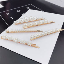 Load image into Gallery viewer, Pearl Gold Toned Hair Pin Fashion Bobby Pins Set of 5
