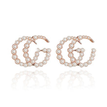 Load image into Gallery viewer, Pearl G Initial Earrings Gold Tone 925 Posts
