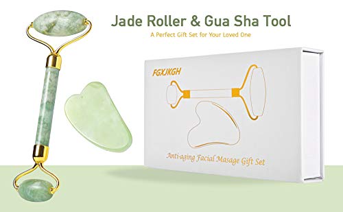 PREMIUM Jade Face Roller Gua Sha Tool Set - Face Massager Anti Aging Eye, Neck, Body, Wrinkles Health and Beauty