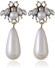 Load image into Gallery viewer, Bee Enamel Stud Pearl Earring Rhinestone Vintage Look
