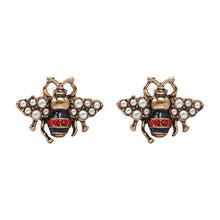 Load image into Gallery viewer, Bee Enamel Stud Pearl Earring Rhinestone Vintage Look
