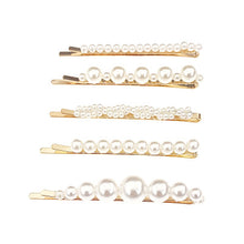 Load image into Gallery viewer, Pearl Gold Toned Hair Pin Fashion Bobby Pins Set of 5
